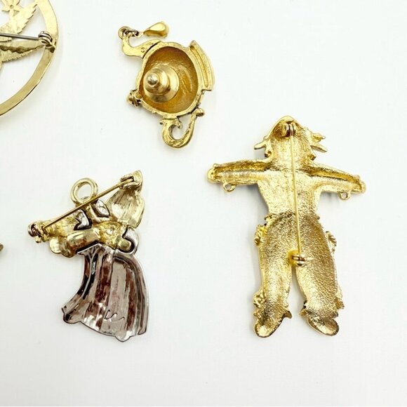 Vintage Gold Tone Hummingbird Cruise Ship Teapot Scarecrow Angel Pin Lots - Picture 10 of 10